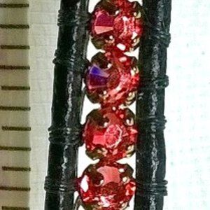 7.75" Vintage Bright Pink Montes Leather Bracelet Sparkle Unique OOAK
